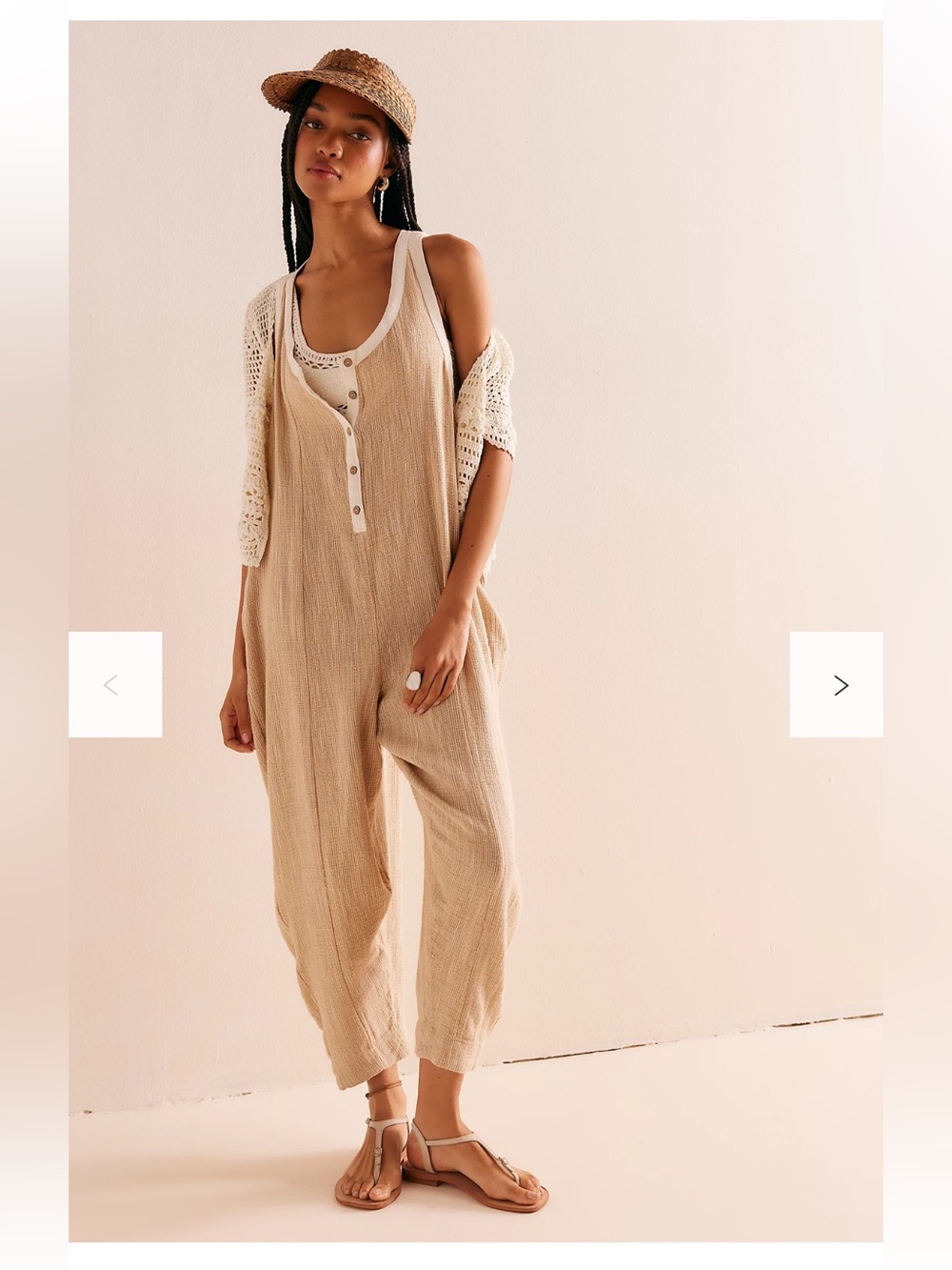 Free People Coastal Cruisin’ Jumpsuit Cotton Tan Size XS